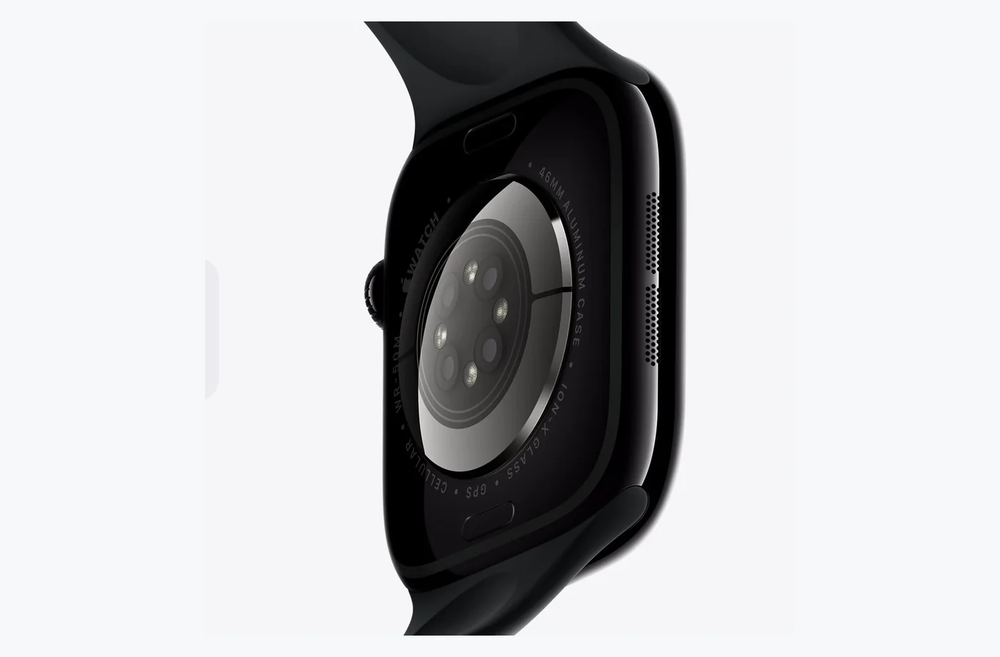 Concept rear view of an Apple Watch-style device and its sensor array