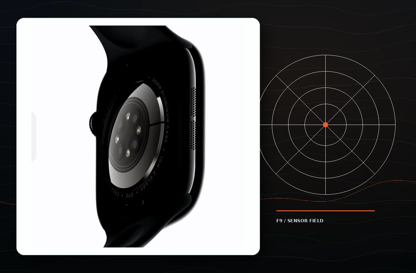 Vista conceptual de sensores posteriores de un Apple Watch sobre gráficos de medición